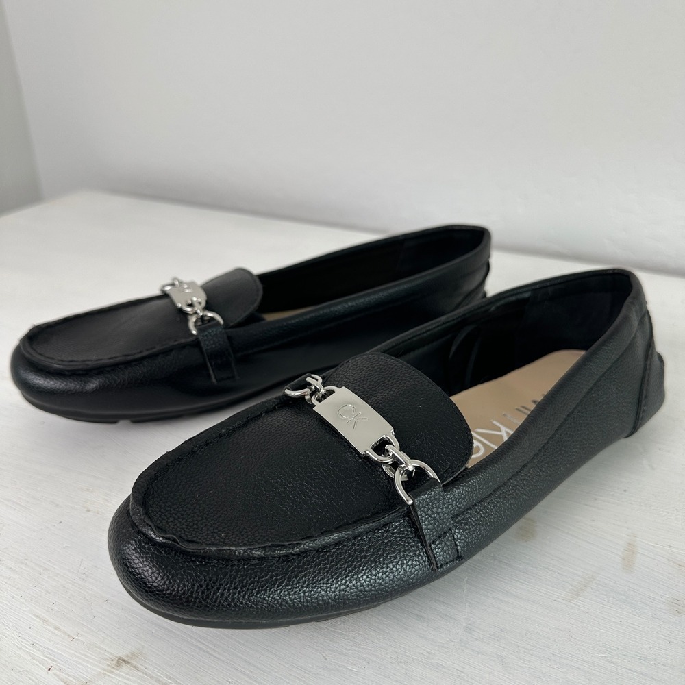 Calvin Klein Loafers Womens 9.5M KCLAURA-R Black Silver Hardware Slip On